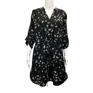 Reitmans Black White Butterfly Drawstring Waist Casual Dress Size L